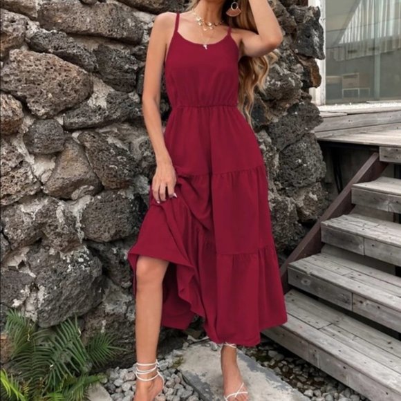 Contemporary crisscross back swing cami dress burg - Picture 3 of 6